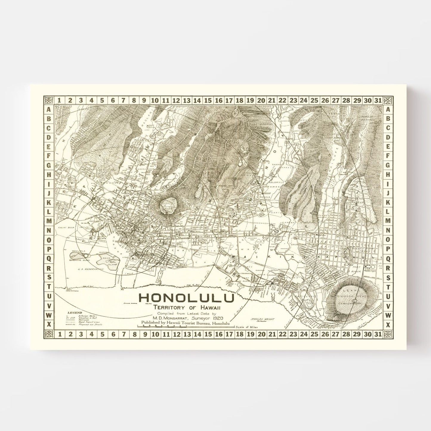 Vintage Map of Honolulu, Hawaii 1922