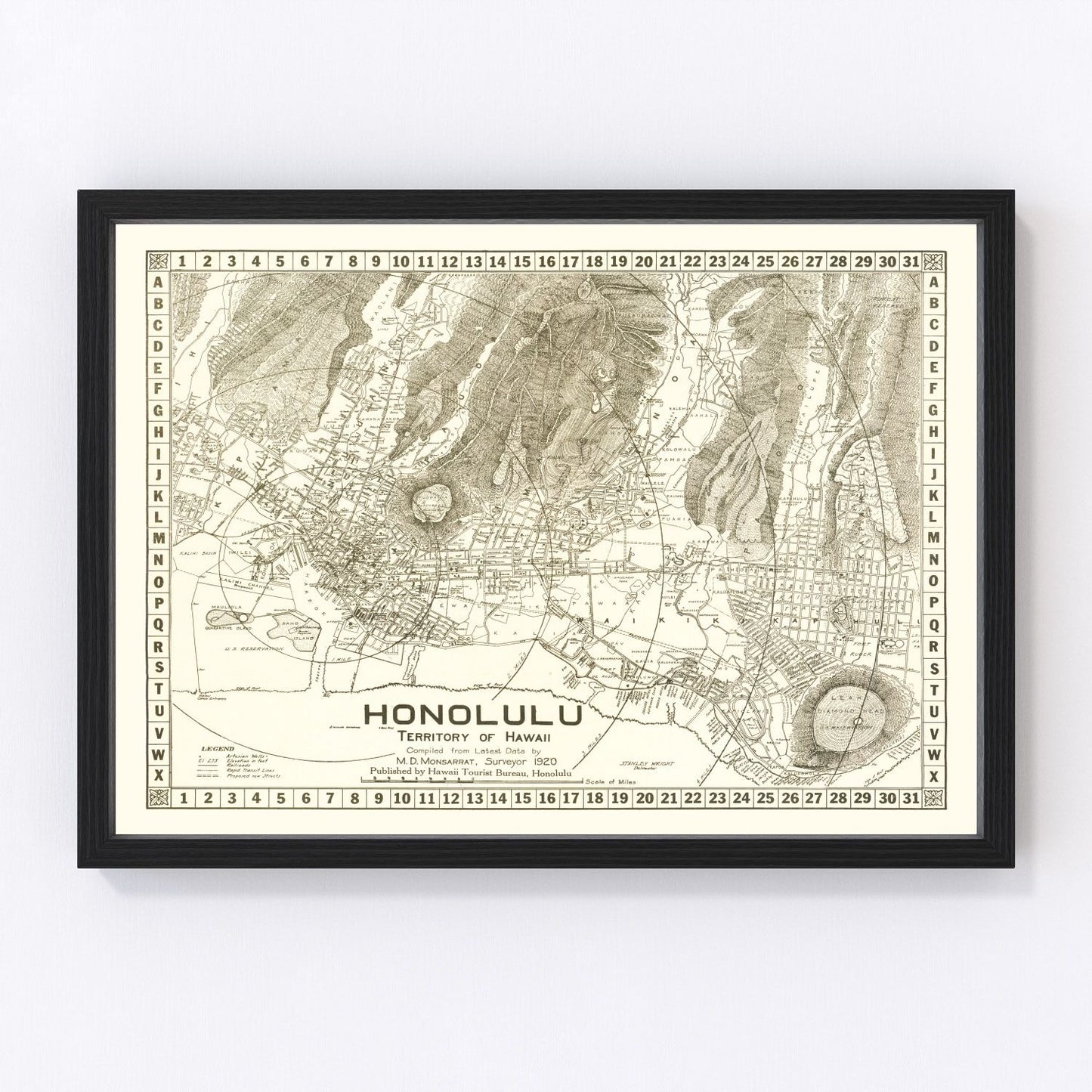 Vintage Map of Honolulu, Hawaii 1922