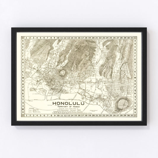 Vintage Map of Honolulu, Hawaii 1922