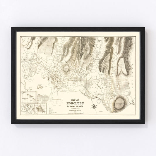 Vintage Map of Honolulu, Hawaii 1901
