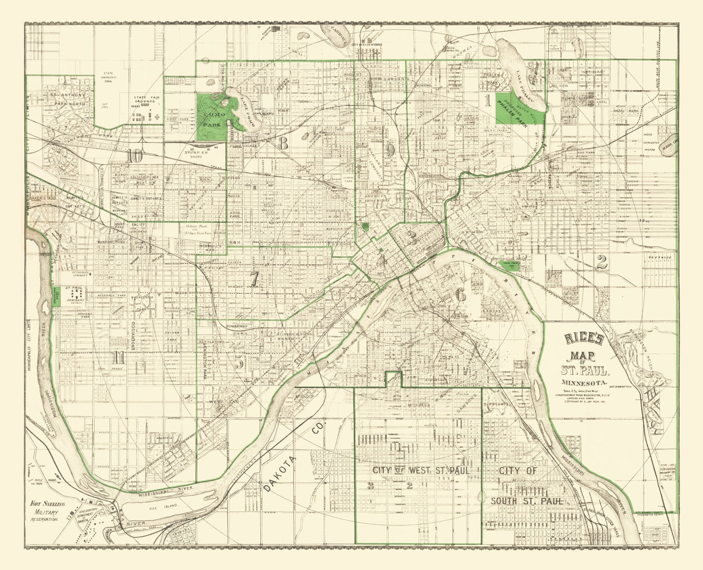 Vintage Map of St. Paul, Minnesota 1896
