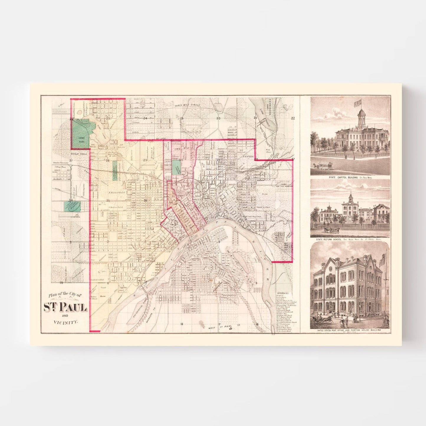 Vintage Map of St. Paul, Minnesota 1874