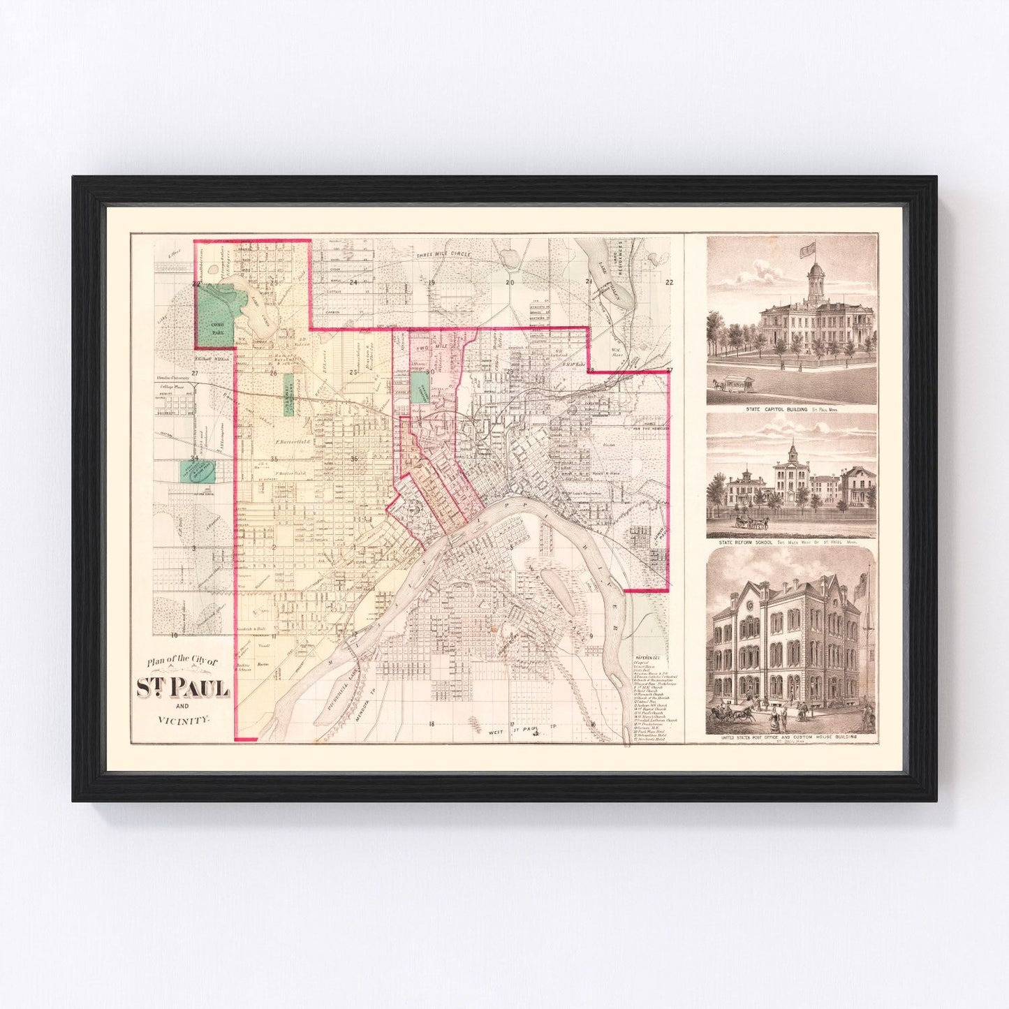 Vintage Map of St. Paul, Minnesota 1874