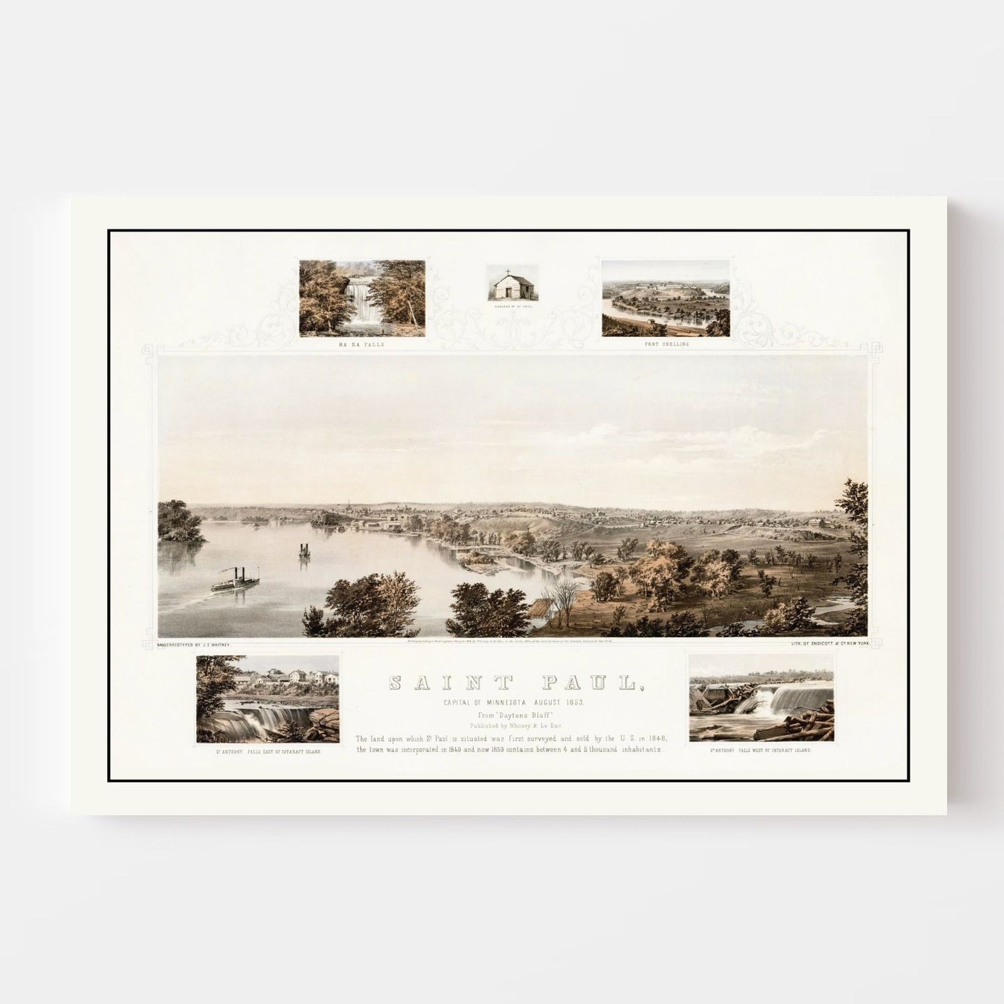 Vintage Map of St. Paul, Minnesota 1853