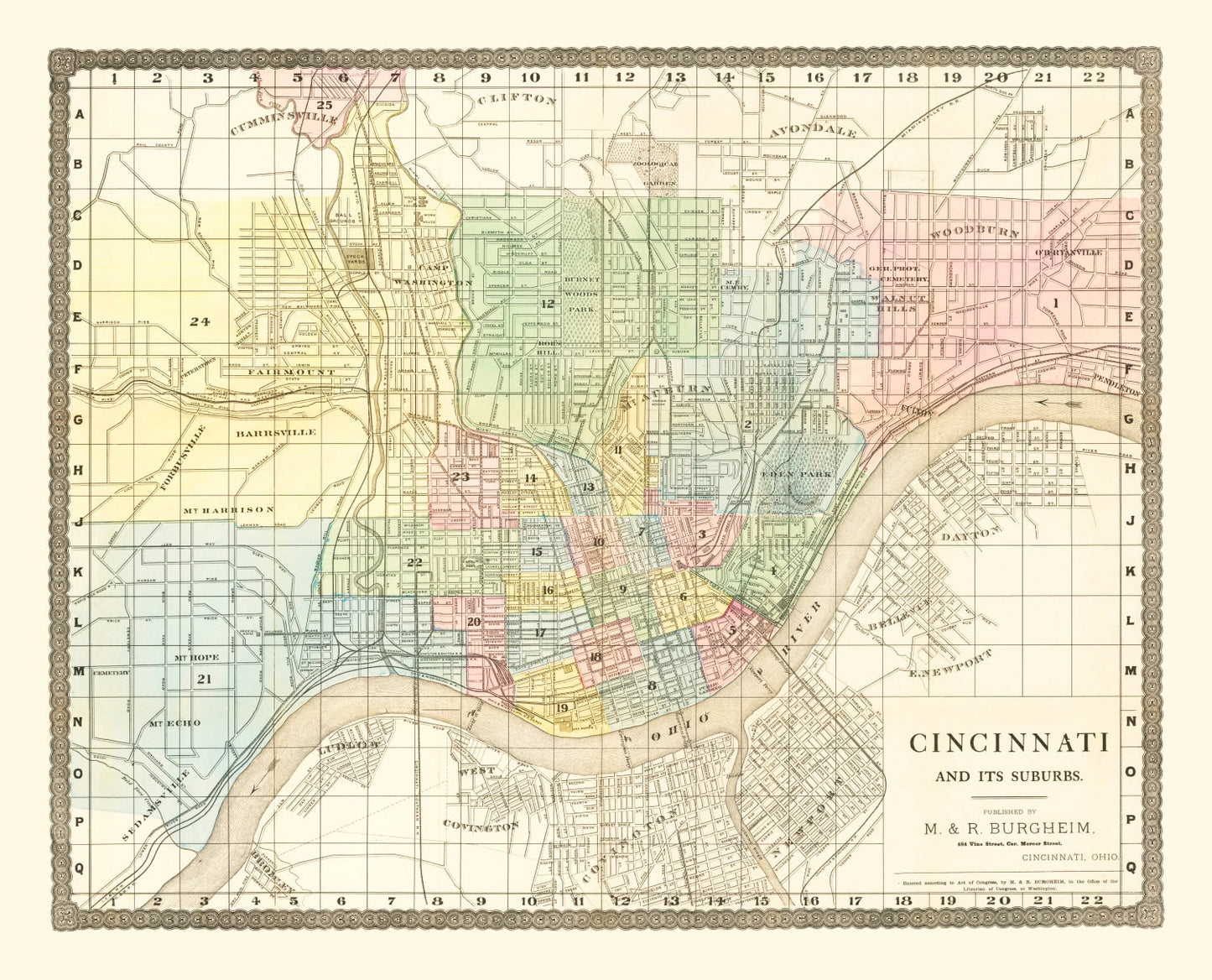 Vintage Map of Cincinnati, Ohio 1875
