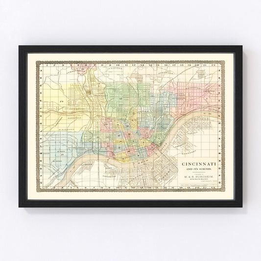 Vintage Map of Cincinnati, Ohio 1875