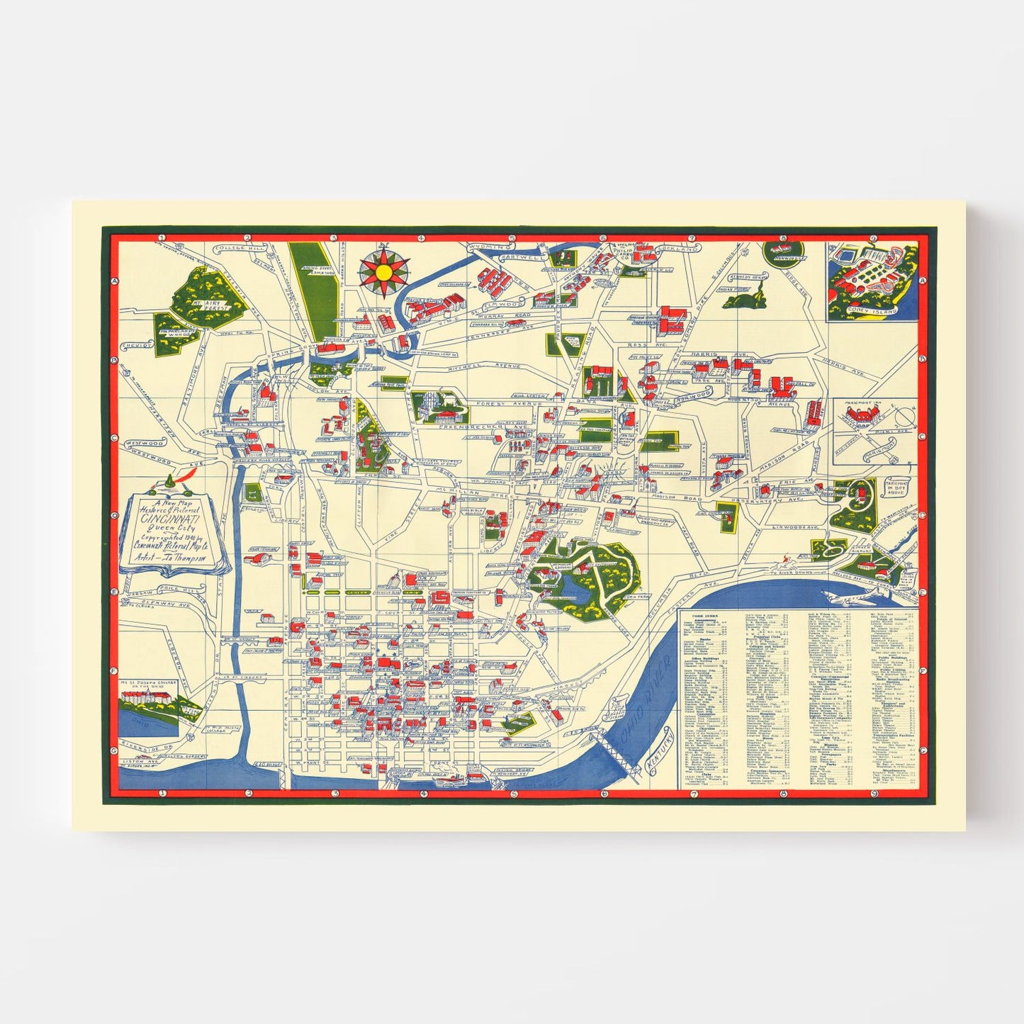 Vintage Map of Cincinnati, Ohio 1940