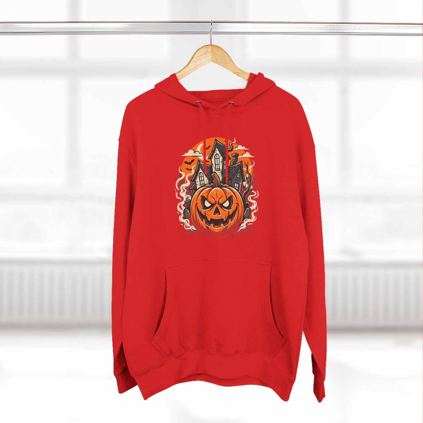 Halloween Pumpkin Hoodie — Jack-O'-Lantern Haunted House Fleece Hoodie