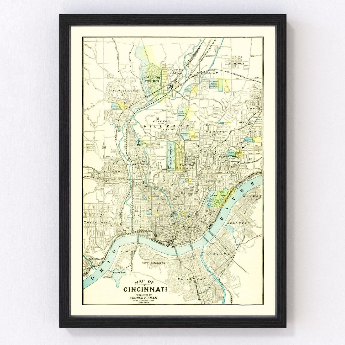 Vintage Map of Cincinnati, Ohio 1895