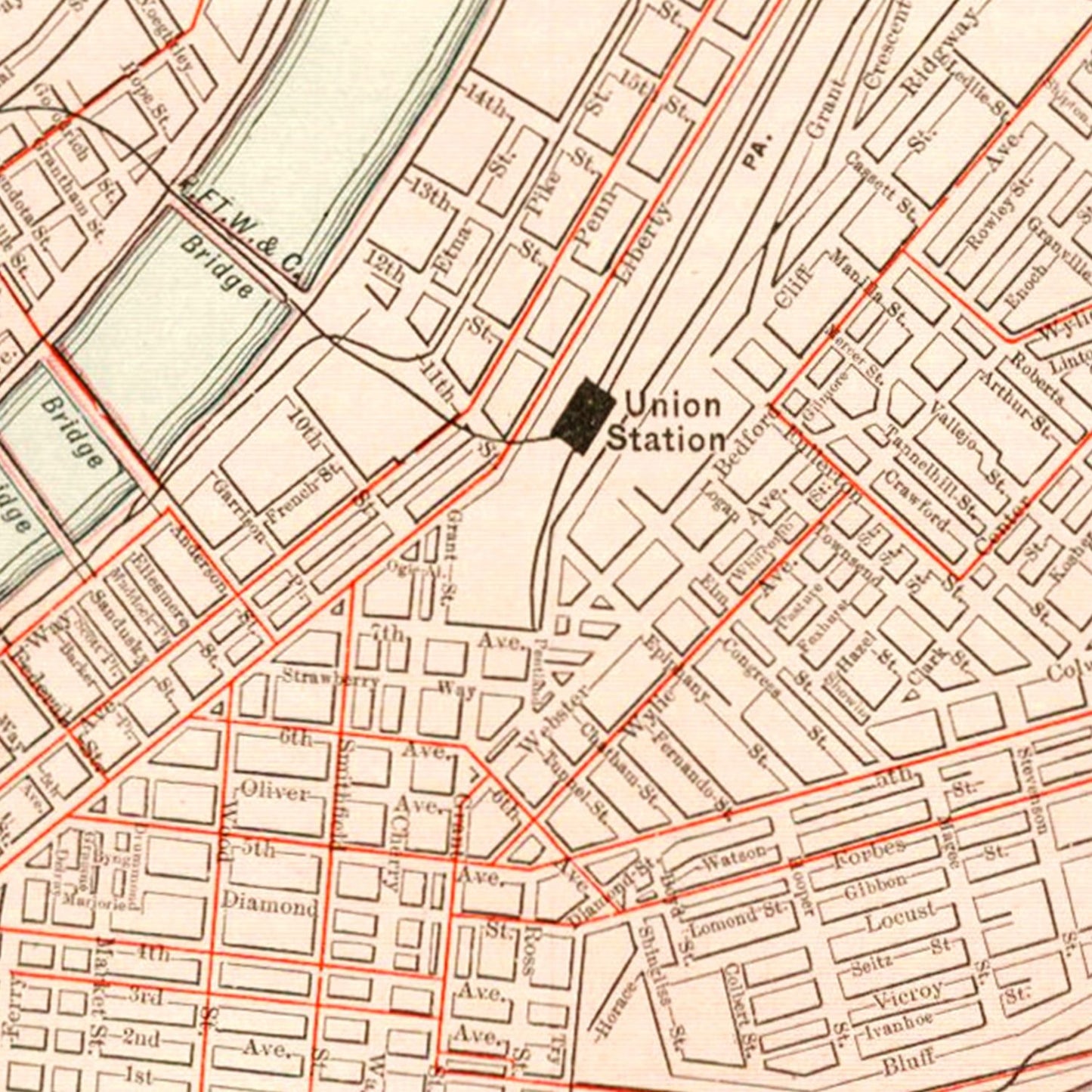 Vintage Map of Pittsburgh, Pennsylvania 1912
