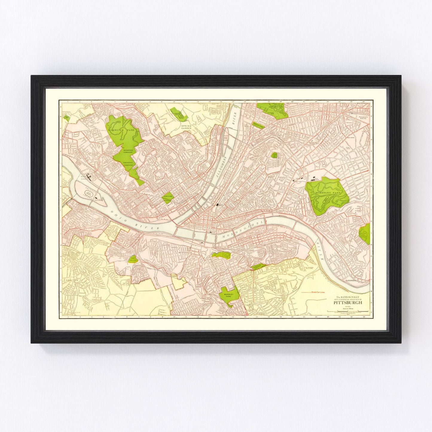 Vintage Map of Pittsburgh, Pennsylvania 1912