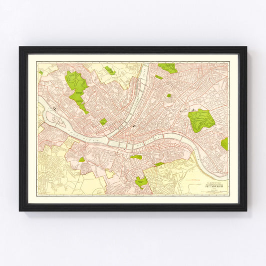 Vintage Map of Pittsburgh, Pennsylvania 1912