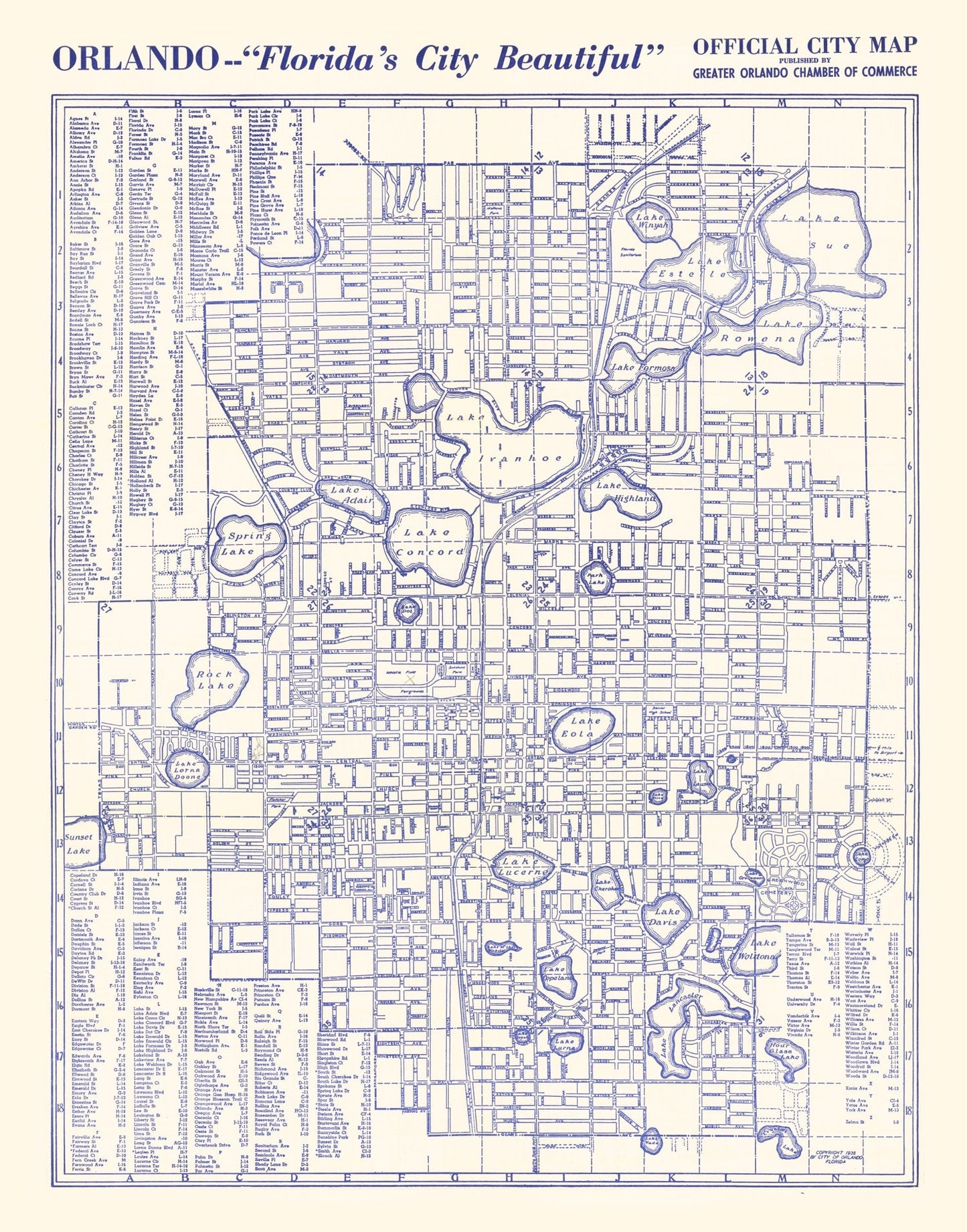 Vintage Map of Orlando, Florida 1936