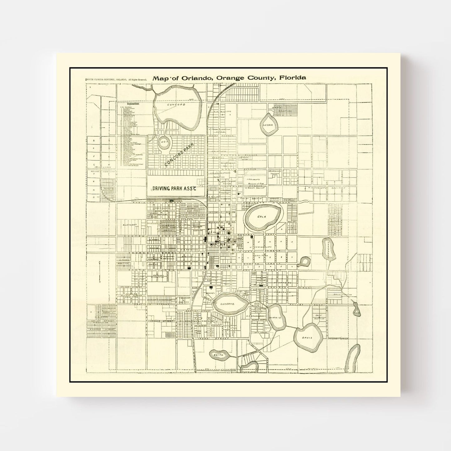 Vintage Map of Orlando, Florida 1910