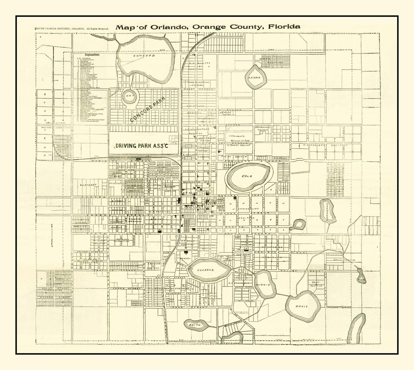 Vintage Map of Orlando, Florida 1910