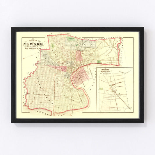 Vintage Map of Newark, New Jersey 1872
