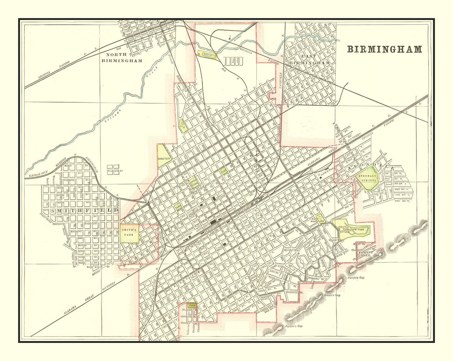 Vintage Map of Birmingham, Alabama 1895