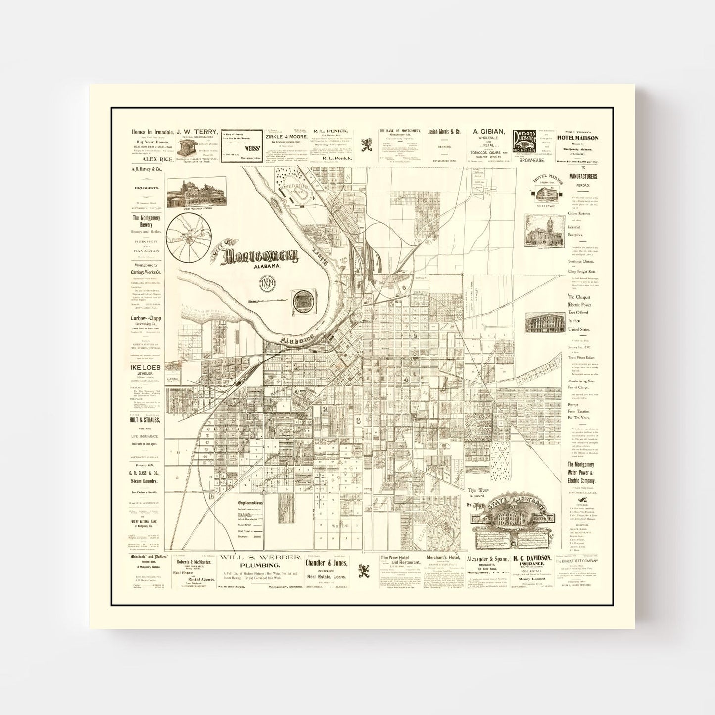 Vintage Map of Montgomery, Alabama 1899