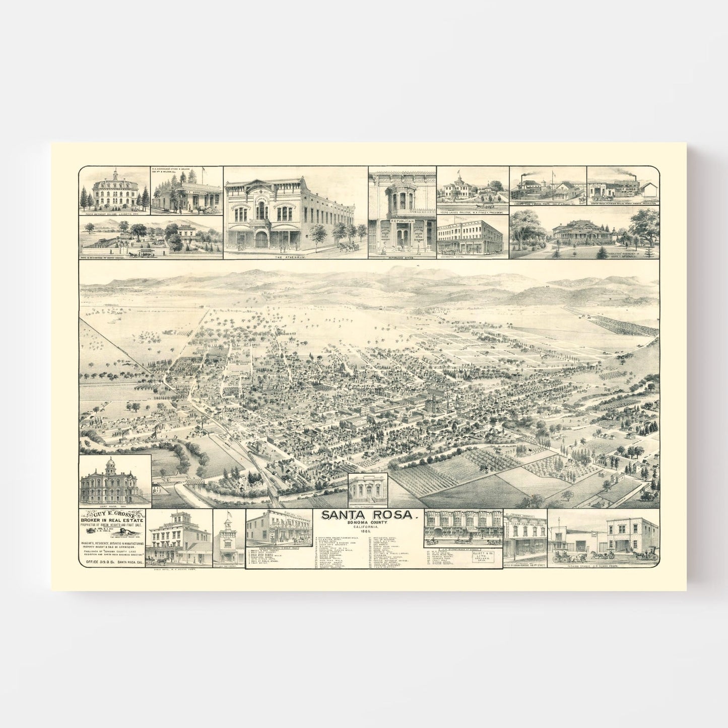 Vintage Map of Santa Rosa, California 1885