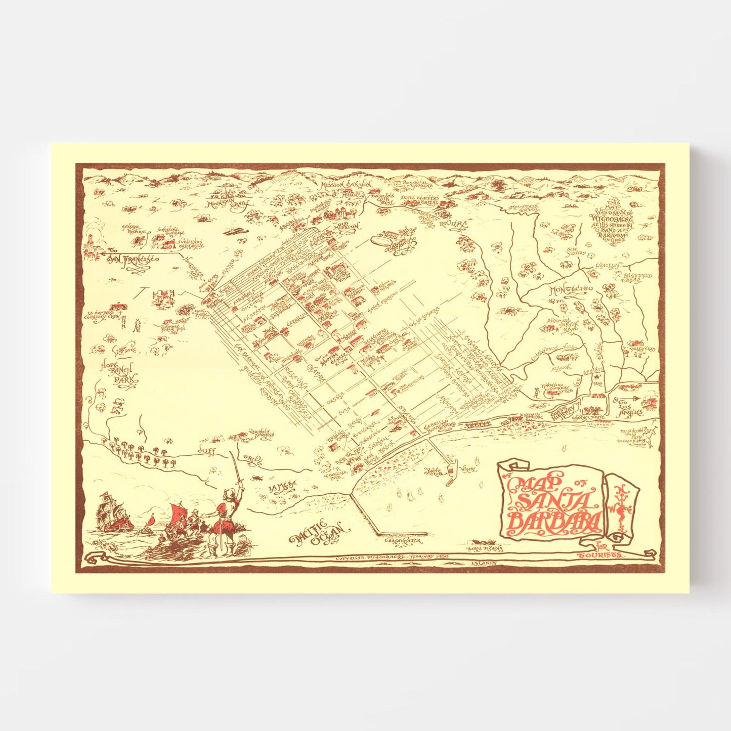 Vintage Map of Santa Barbara, California 1930