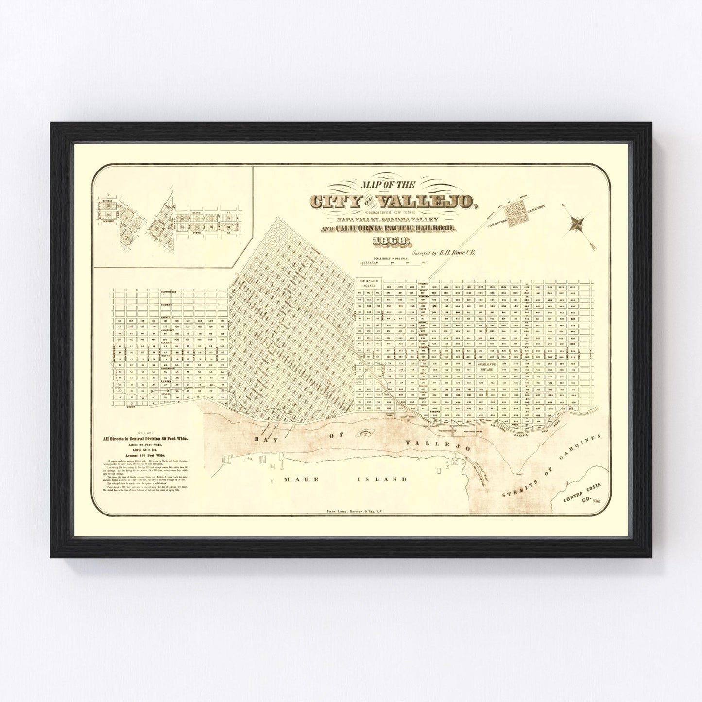 Vintage Map of Vallejo, California 1868