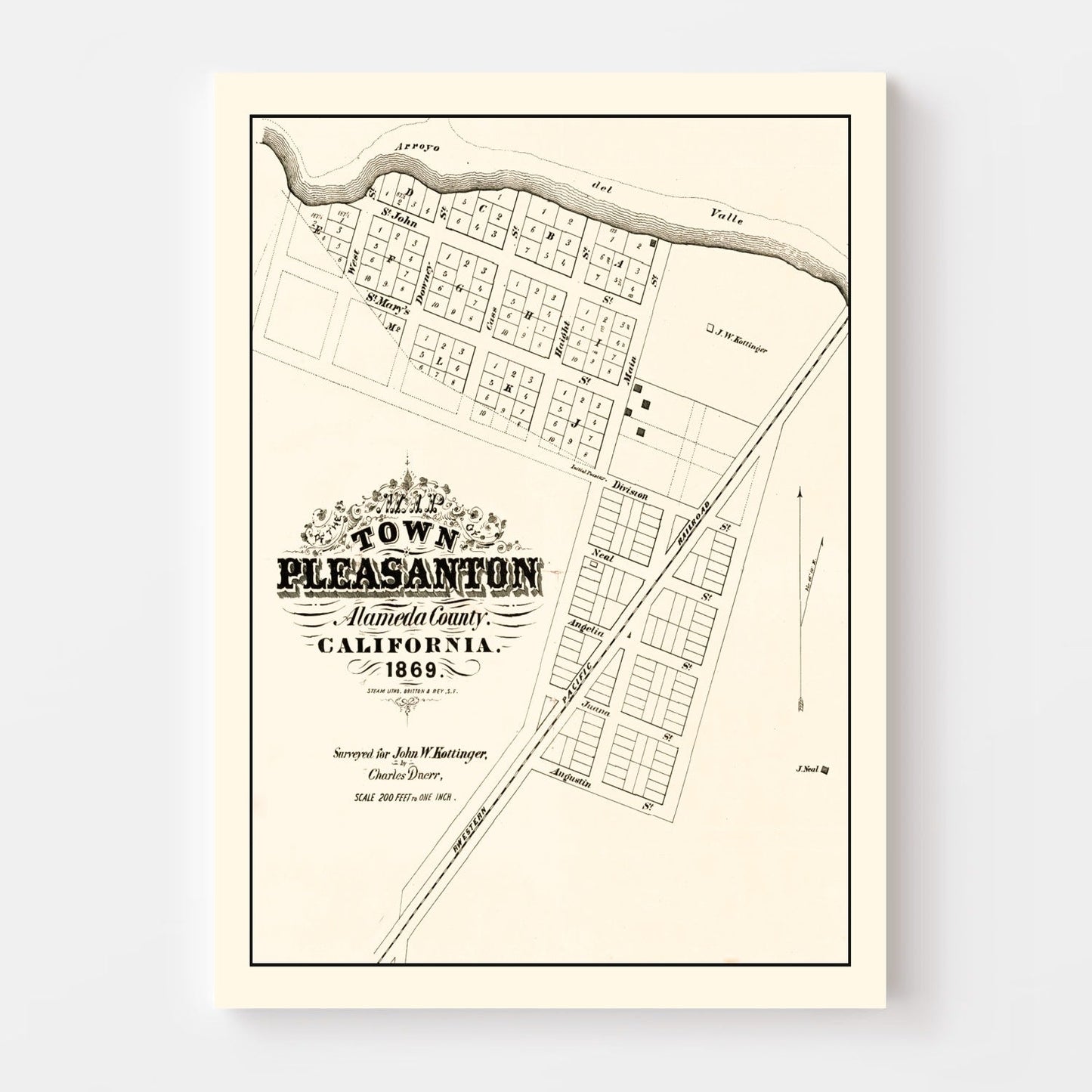 Vintage Map of Pleasanton, California 1869