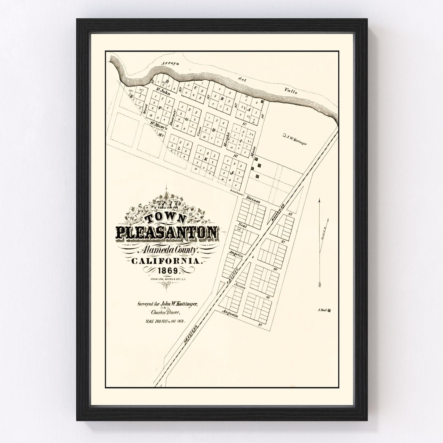Vintage Map of Pleasanton, California 1869