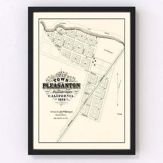 Vintage Map of Pleasanton, California 1869