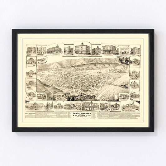 Vintage Map of Santa Barbara, California 1877