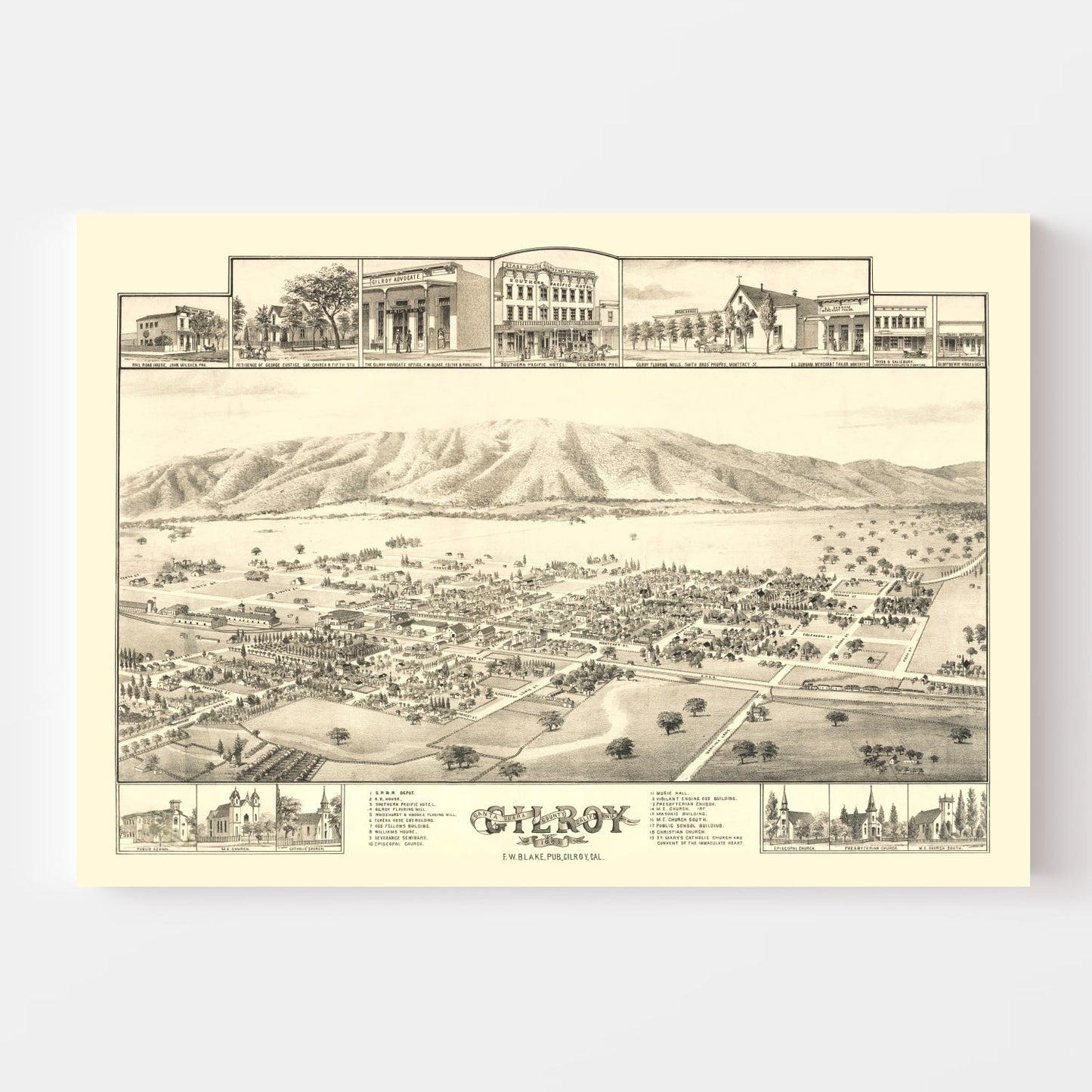 Vintage Map of Gilroy, California 1885