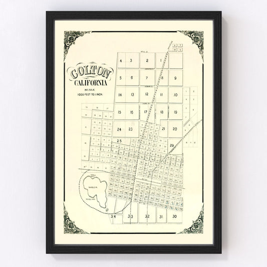 Vintage Map of Colton, California 1887