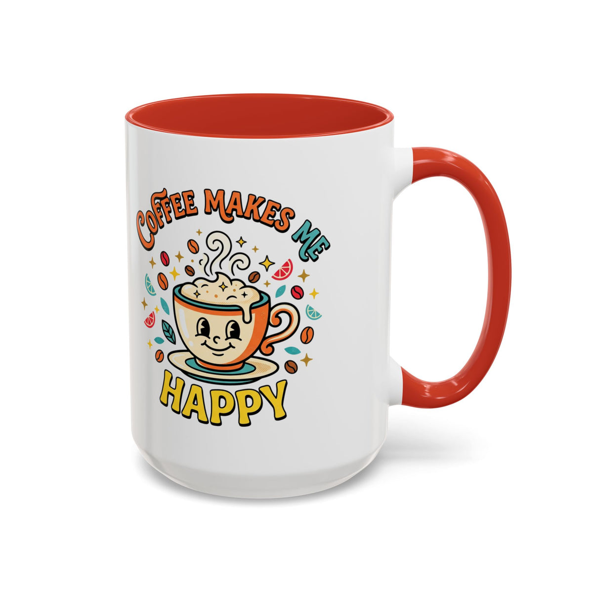 Coffee Mug — "Coffee Makes Me Happy" Cute Retro Accent Mug (11/15oz)