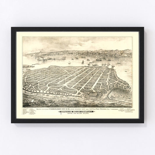 Vintage Map of Coronado Beach, California 1887