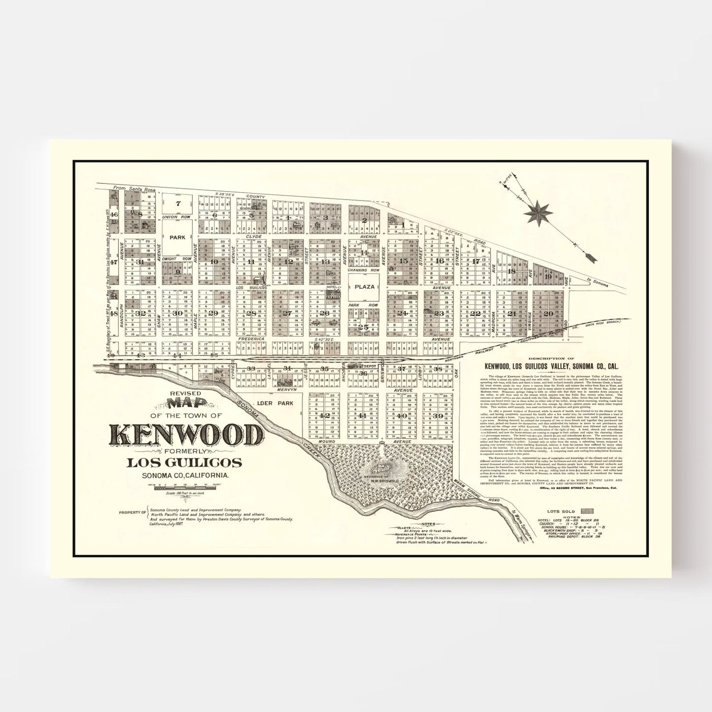 Vintage Map of Kenwood, California 1887