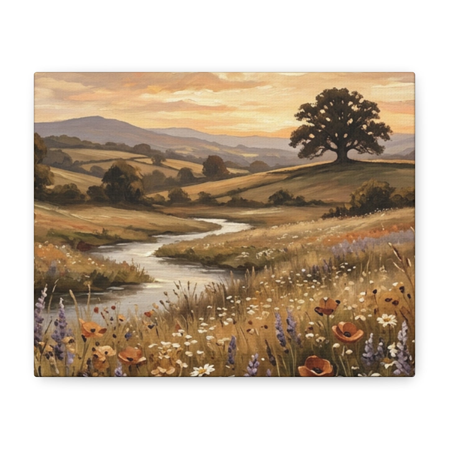 Golden Meadow River Canvas Wall Art — Stretched Matte Print