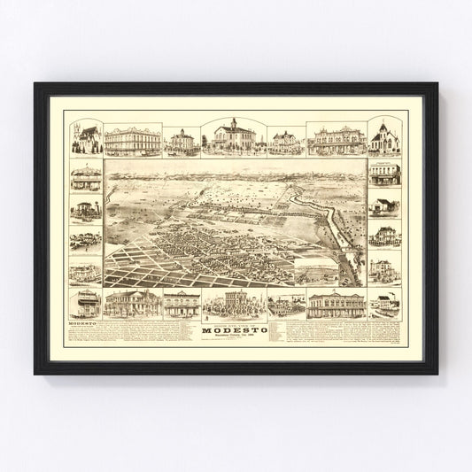 Vintage Map of Modesto, California 1888