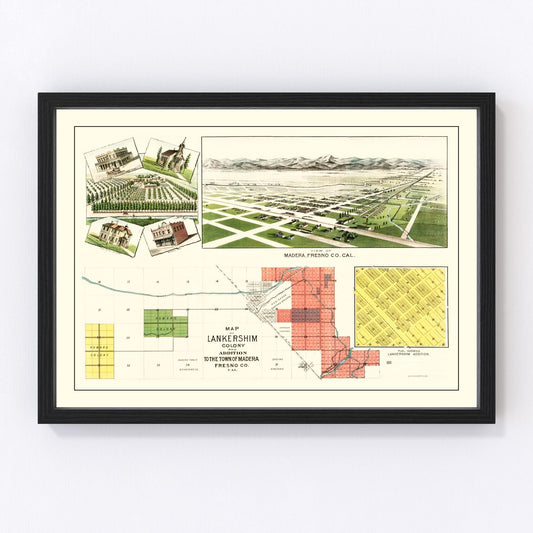 Vintage Map of Madera, California 1889