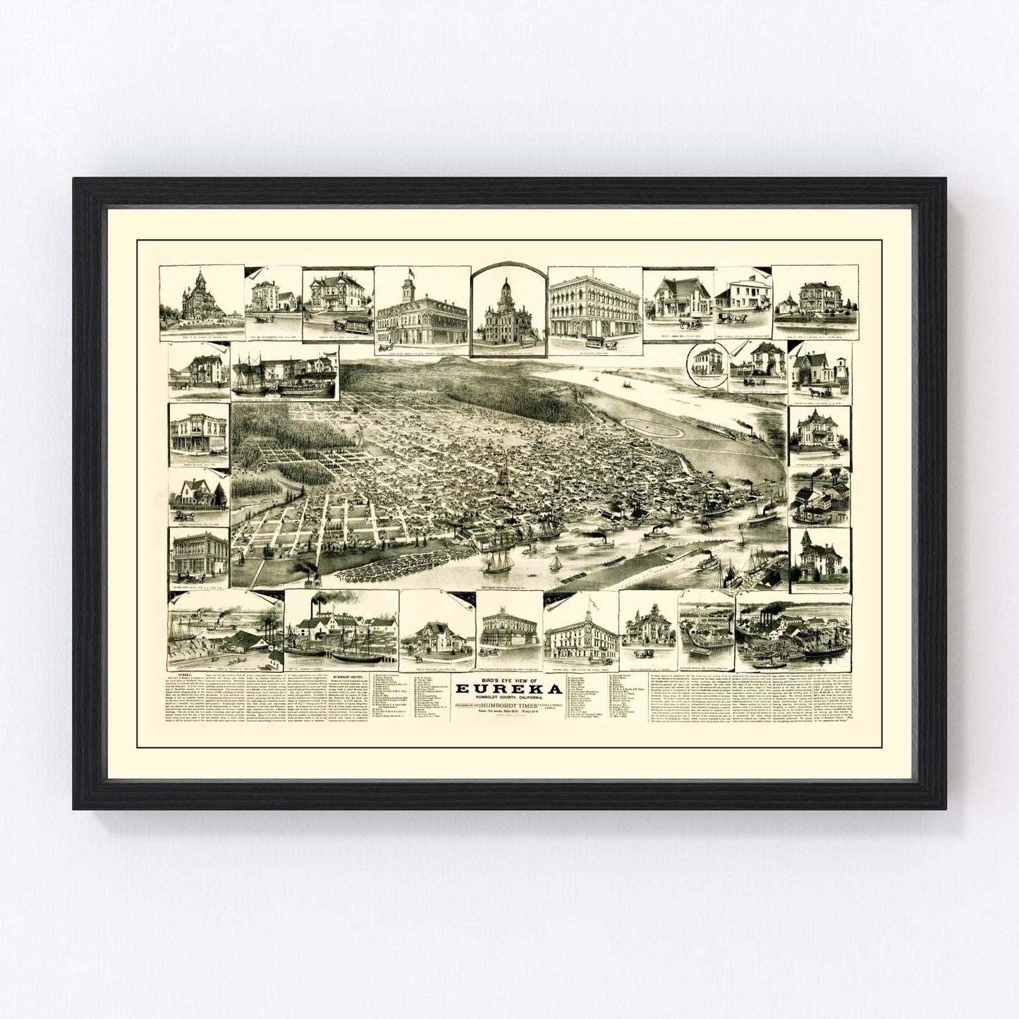 Vintage Map of Eureka, California 1889