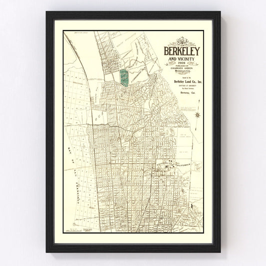Vintage Map of Berkeley, California 1909
