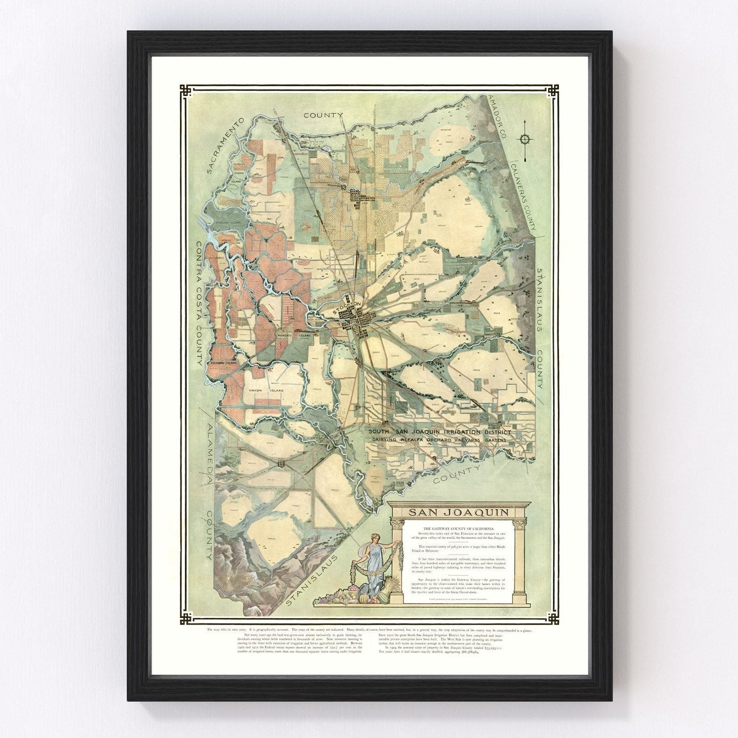 Vintage Map of San Joaquin, California 1910