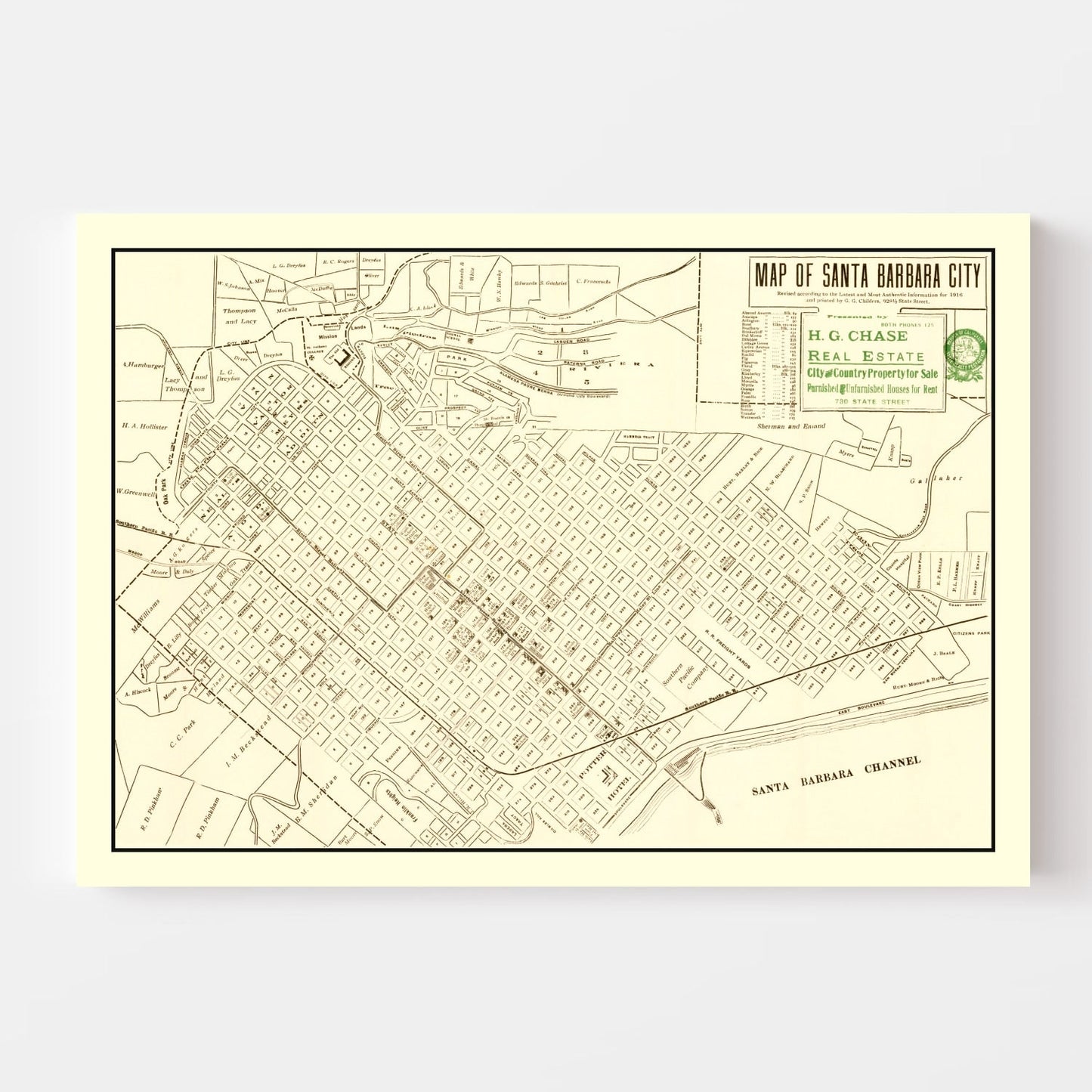 Vintage Map of Santa Barbara, California 1916