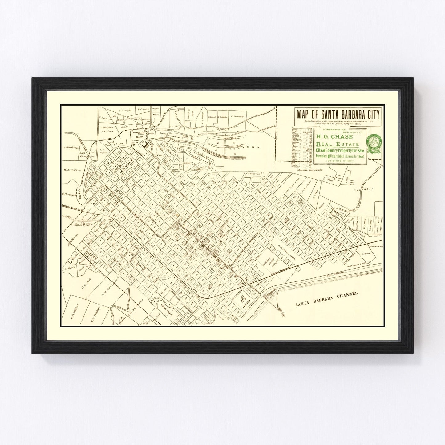 Vintage Map of Santa Barbara, California 1916
