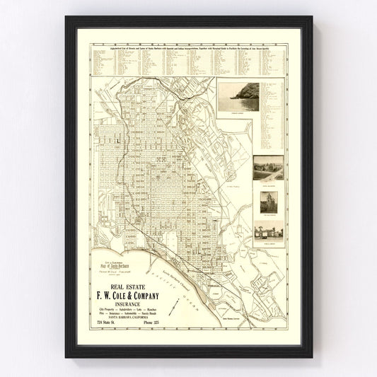 Vintage Map of Santa Barbara, California 1920