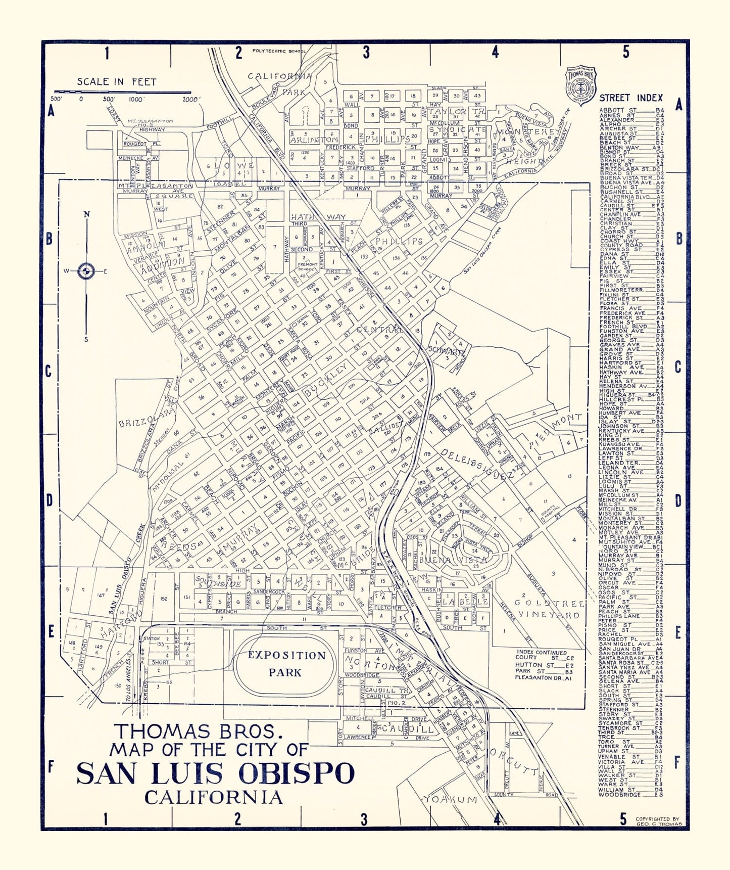 Vintage Map of San Luis Obispo, California 1920