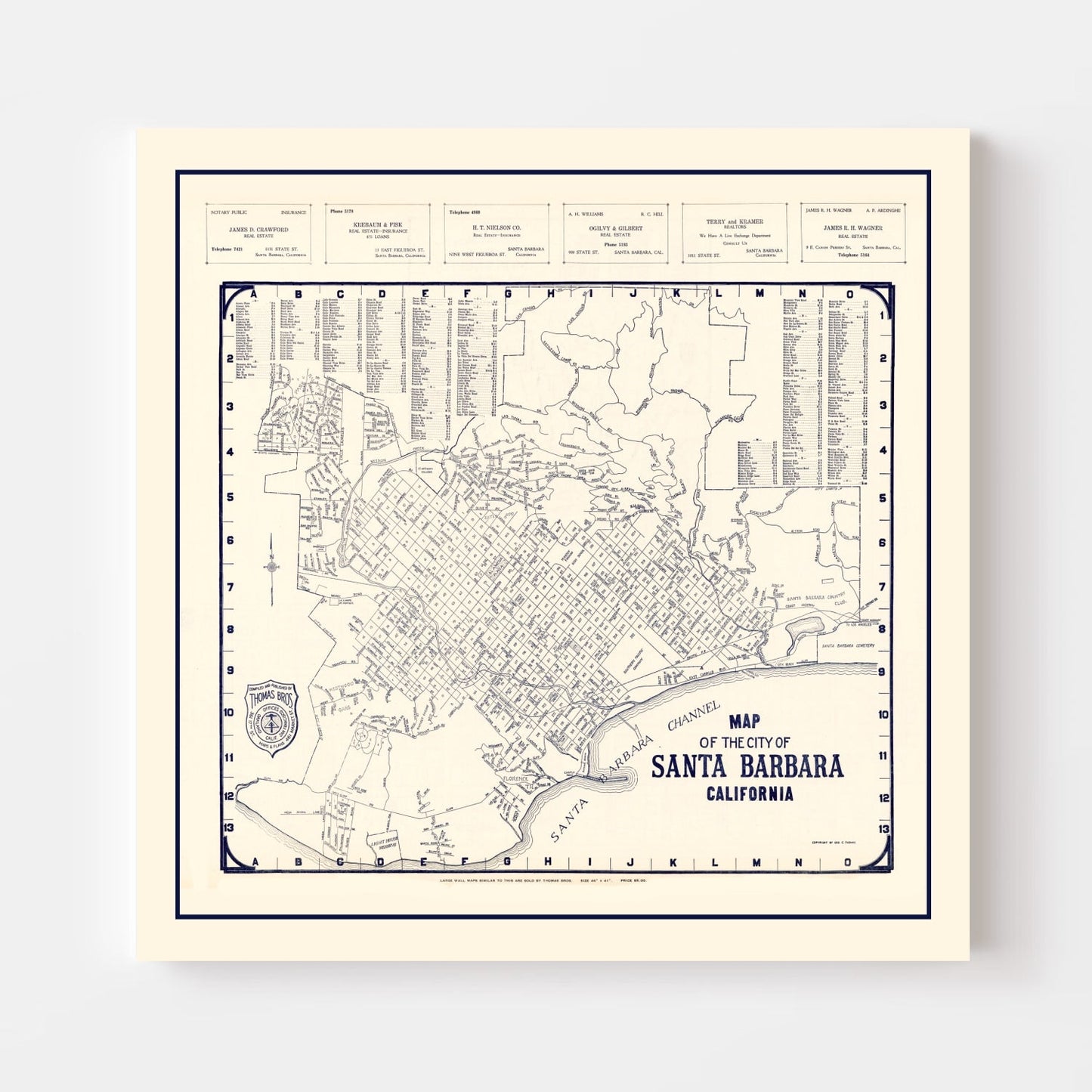 Vintage Map of Santa Barbara, California 1920