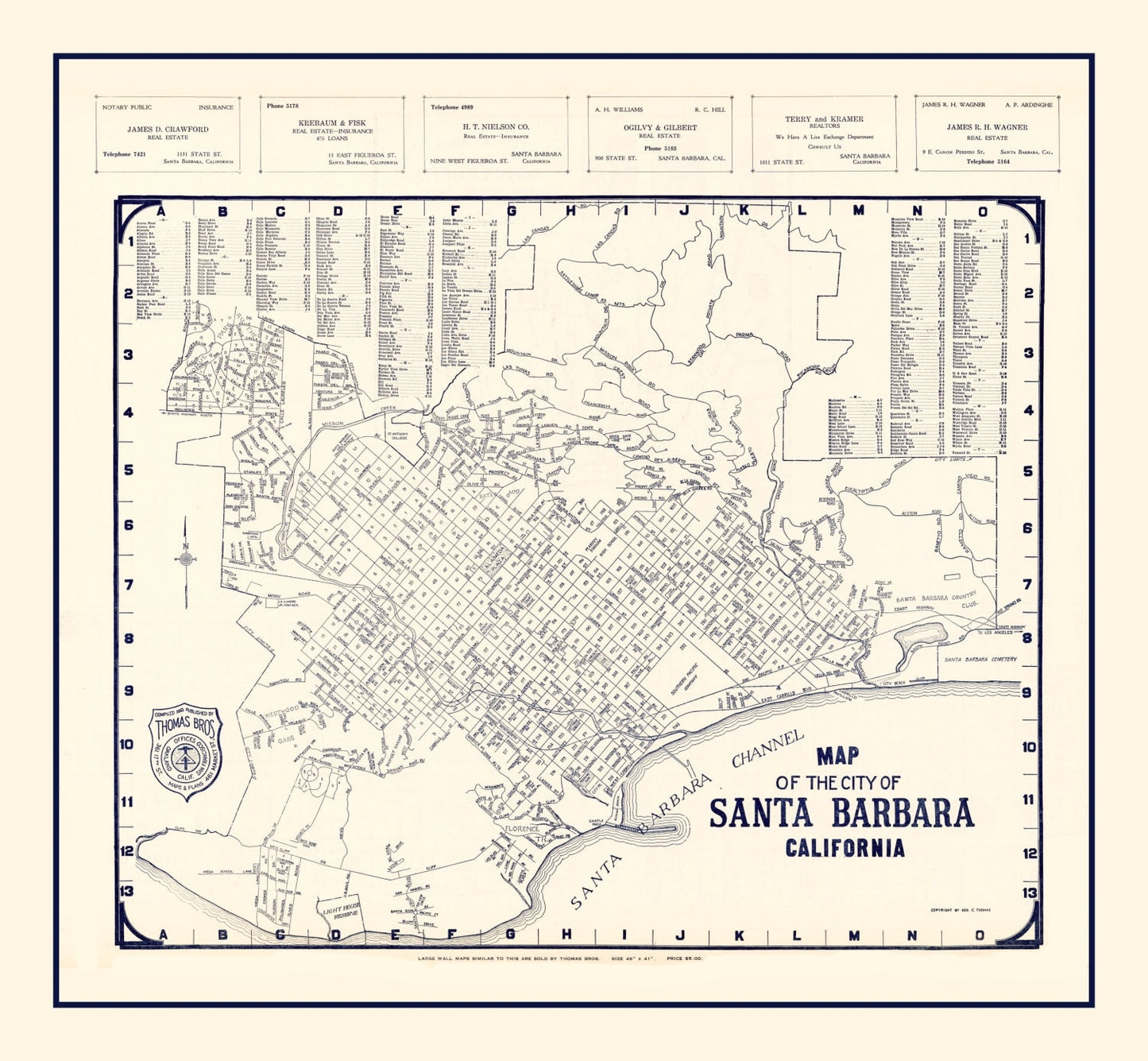 Vintage Map of Santa Barbara, California 1920