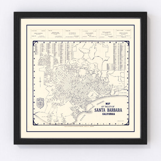 Vintage Map of Santa Barbara, California 1920