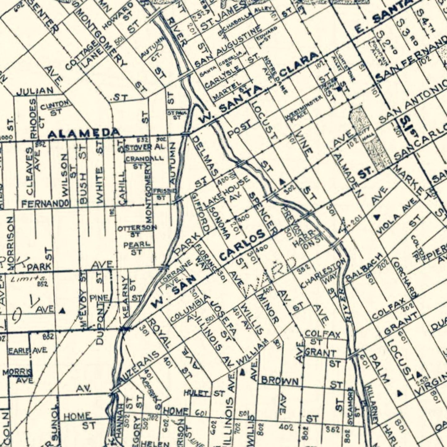 Vintage Map of San Jose, California 1920