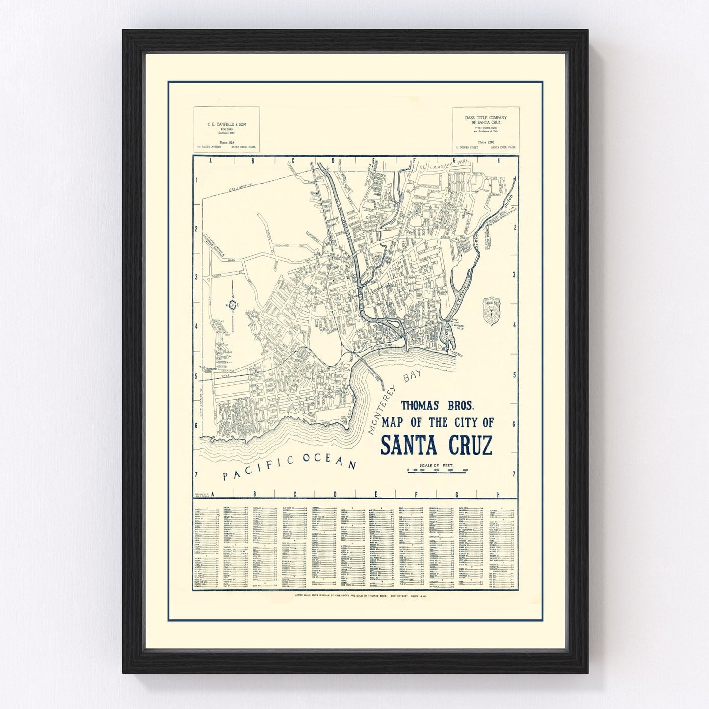 Vintage Map of Santa Cruz, California 1920