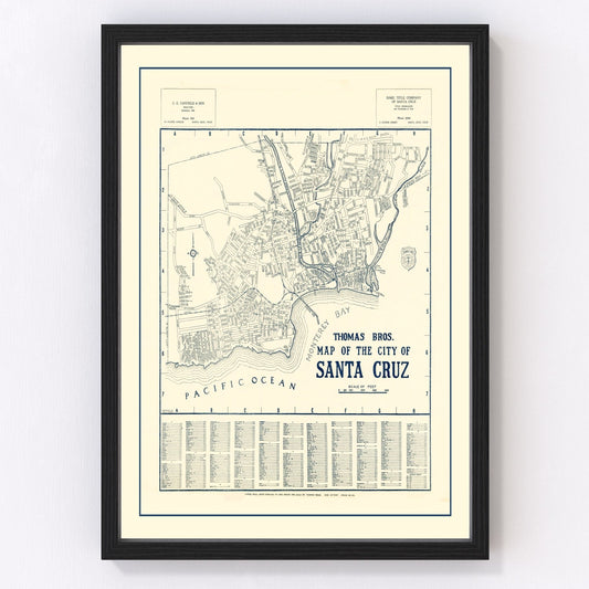 Vintage Map of Santa Cruz, California 1920